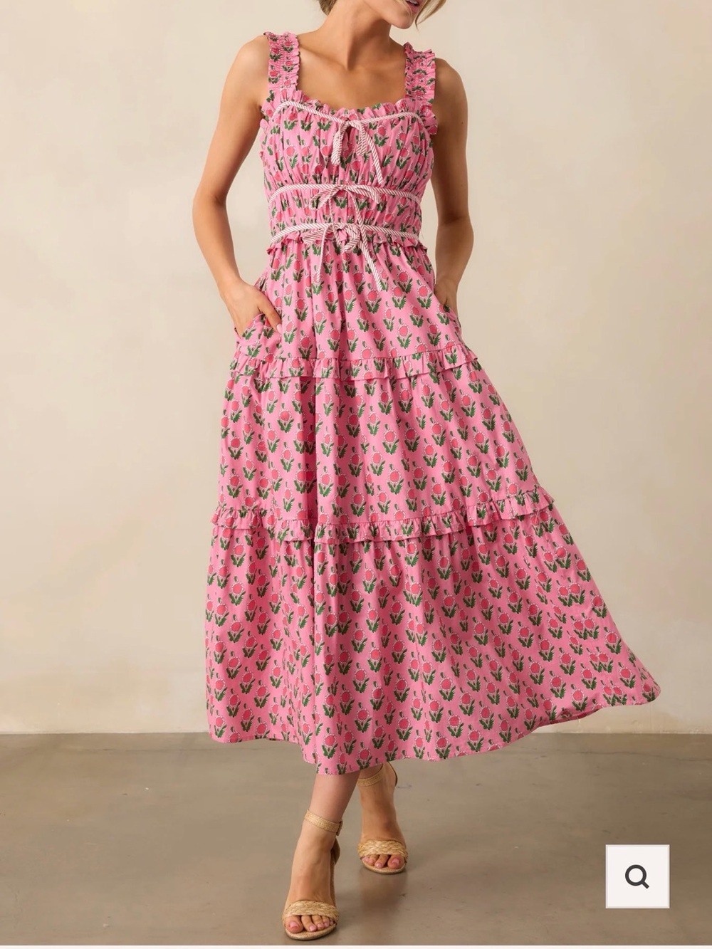 entro Pink Floral Tiered Maxi Dress with Ruffle Straps
